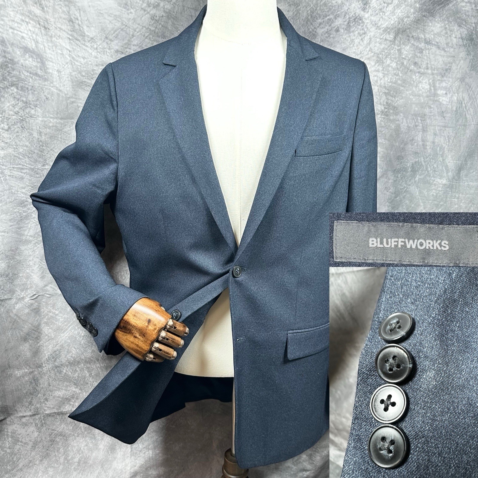 Bluffworks Gramercy Blazer 42l Navy Blue Travel Stretch Performance Tech Mens